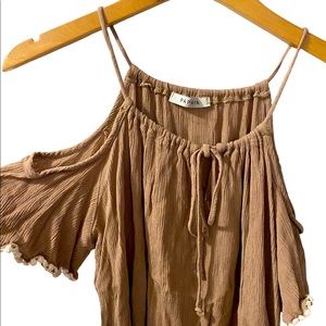 Papaya blouse with Pom pom trim